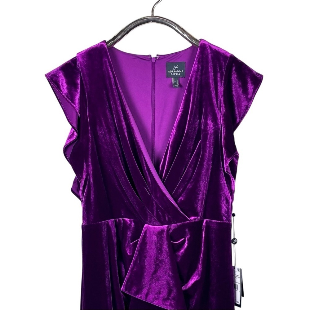 ADRIANNA PAPELL FUCHSIA PINK VELVET SURPLICE MIDI DRESS AP1D105513 - Picture 5 of 14